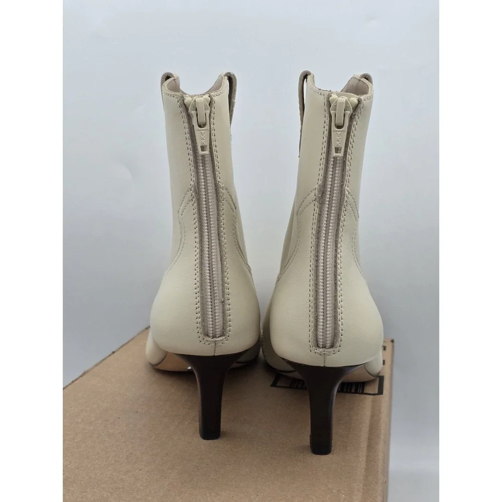PAIGE Women's Adelyn Ankle Boot Western Zip - White Bone - Sz 7.5 - Kitten Heel‎